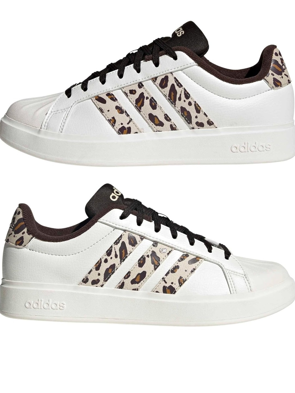 adidas White Sneakers with Leopard-Print Stripes